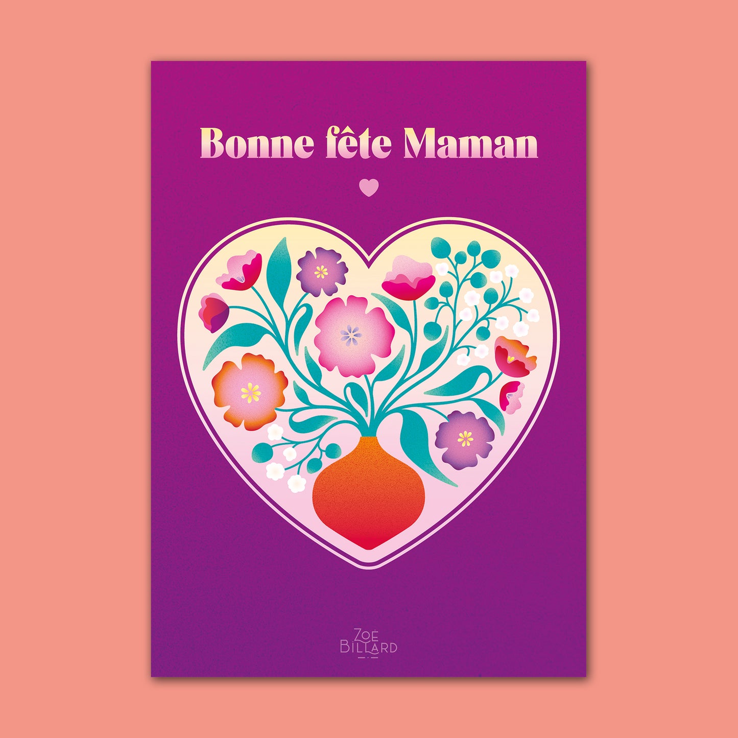 Carte Bonne fête Maman - Coeur Violet