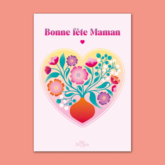 Carte Bonne fête Maman - Coeur Rose