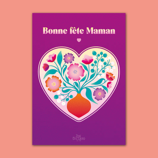 Carte Bonne fête Maman - Coeur Violet