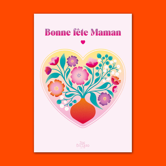 Carte Bonne fête Maman - Coeur Rose
