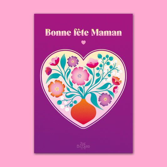 Carte Bonne fête Maman - Coeur Violet
