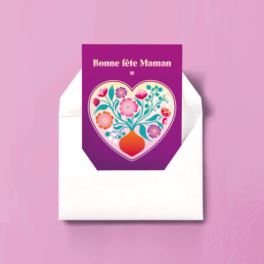 Carte Bonne fête Maman - Coeur Violet