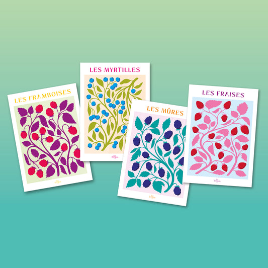 Pack de 4 - Les Framboises - Les Myrtilles - Les Mûres - Les Fraises